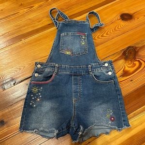 Cat and Jack Denim raw gem shortalls girls large 10-12 ultimate stretch